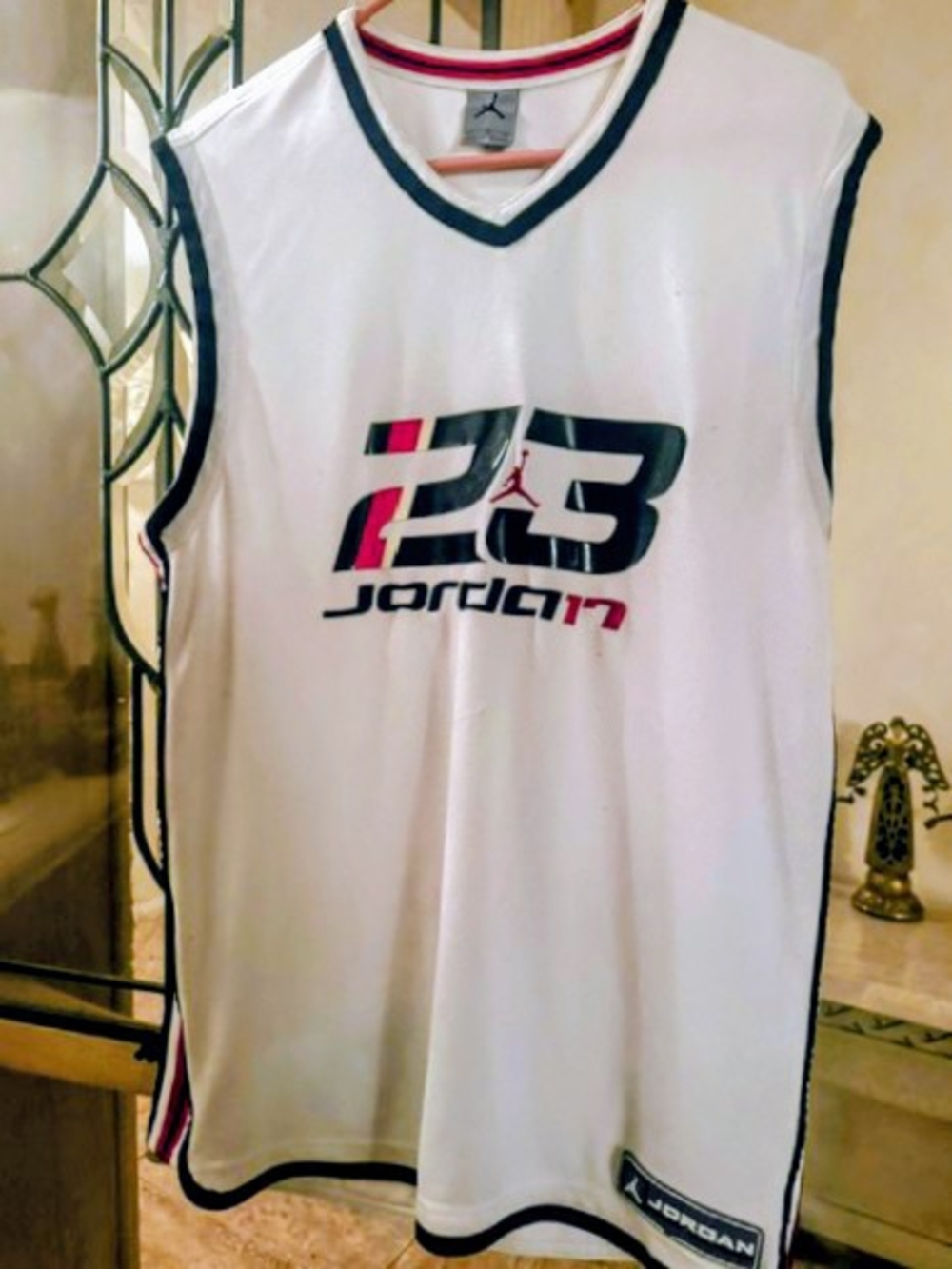 Men's Jordan 23 Basketball Jersey - White with Red Trim
